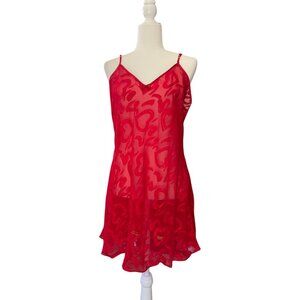 Vintage Y2K Frederick's of Hollywood Red Sheer Heart lingerie Nightwear Size 1X